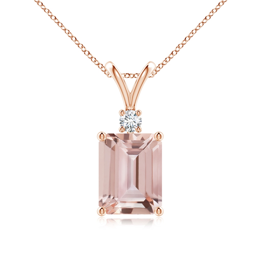 9x7mm AAA Emerald-Cut Morganite Solitaire Pendant with Diamond in Rose Gold