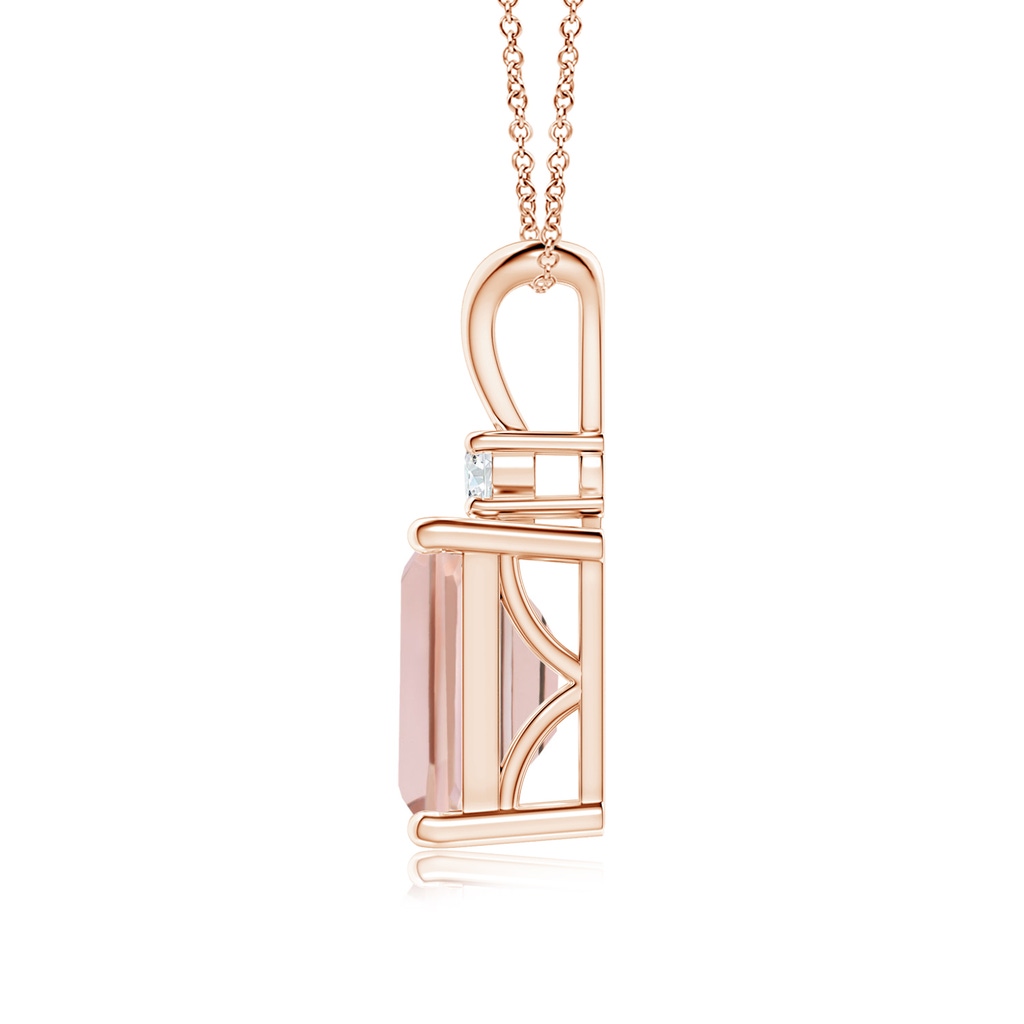 9x7mm AAA Emerald-Cut Morganite Solitaire Pendant with Diamond in Rose Gold Side-1