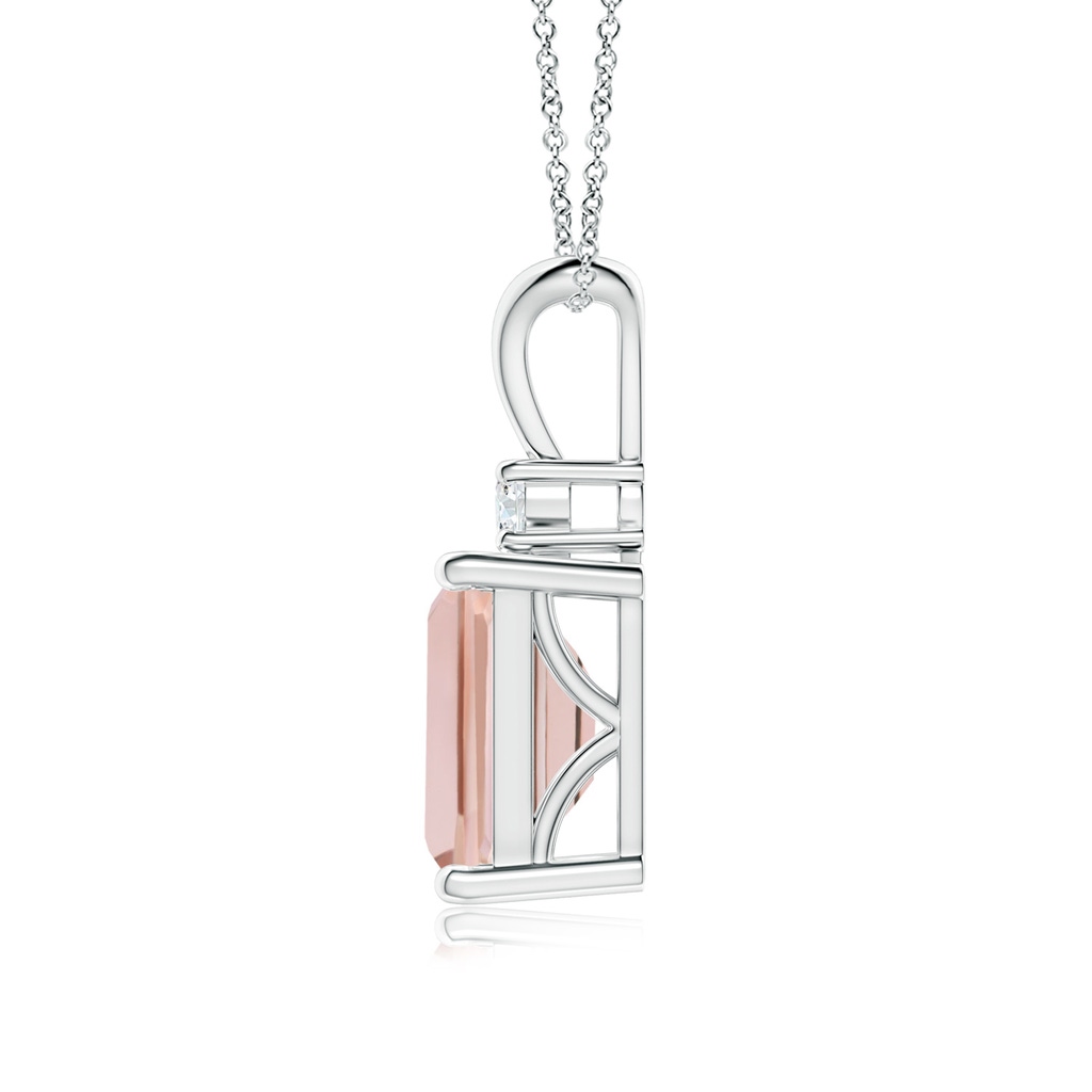 9x7mm AAA Emerald-Cut Morganite Solitaire Pendant with Diamond in White Gold Side-1