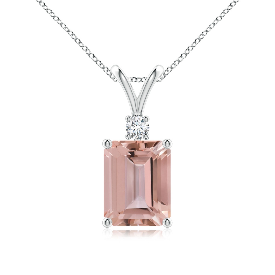 9x7mm AAAA Emerald-Cut Morganite Solitaire Pendant with Diamond in P950 Platinum 