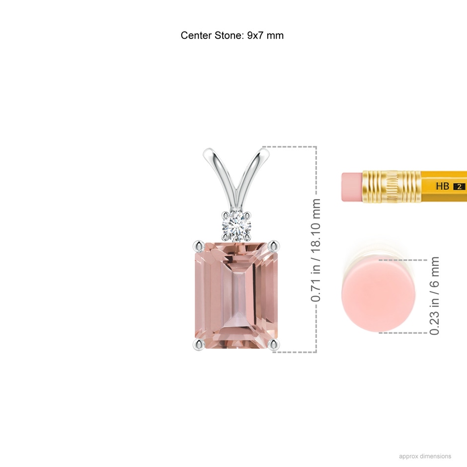 9x7mm AAAA Emerald-Cut Morganite Solitaire Pendant with Diamond in P950 Platinum ruler
