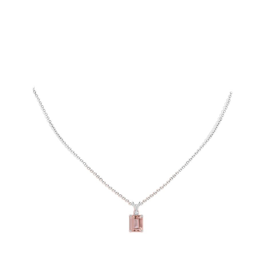 9x7mm AAAA Emerald-Cut Morganite Solitaire Pendant with Diamond in P950 Platinum body-neck