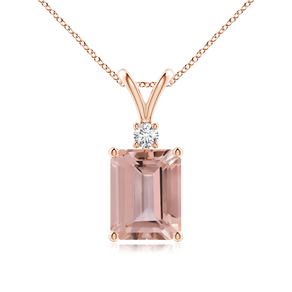 9x7mm AAAA Emerald-Cut Morganite Solitaire Pendant with Diamond in Rose Gold