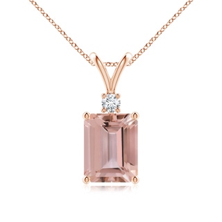 9x7mm AAAA Emerald-Cut Morganite Solitaire Pendant with Diamond in Rose Gold