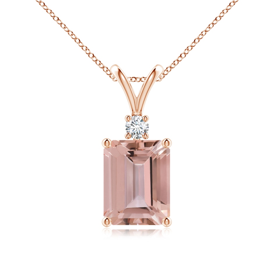 9x7mm AAAA Emerald-Cut Morganite Solitaire Pendant with Diamond in Rose Gold 