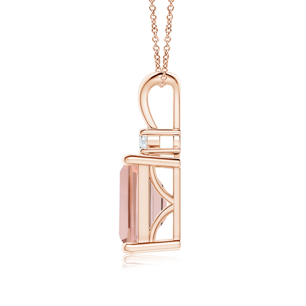 9x7mm AAAA Emerald-Cut Morganite Solitaire Pendant with Diamond in Rose Gold - side_1