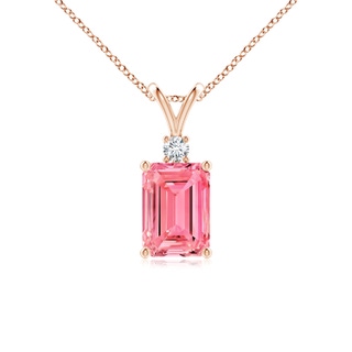 7x5mm AAAA Emerald-Cut Fancy Intense Pink Diamond Solitaire Pendant in Rose Gold