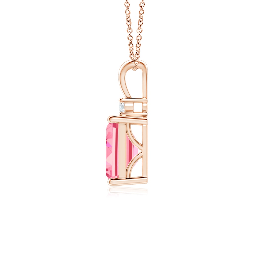 7x5mm AAAA Emerald-Cut Fancy Intense Pink Diamond Solitaire Pendant in Rose Gold - side 199