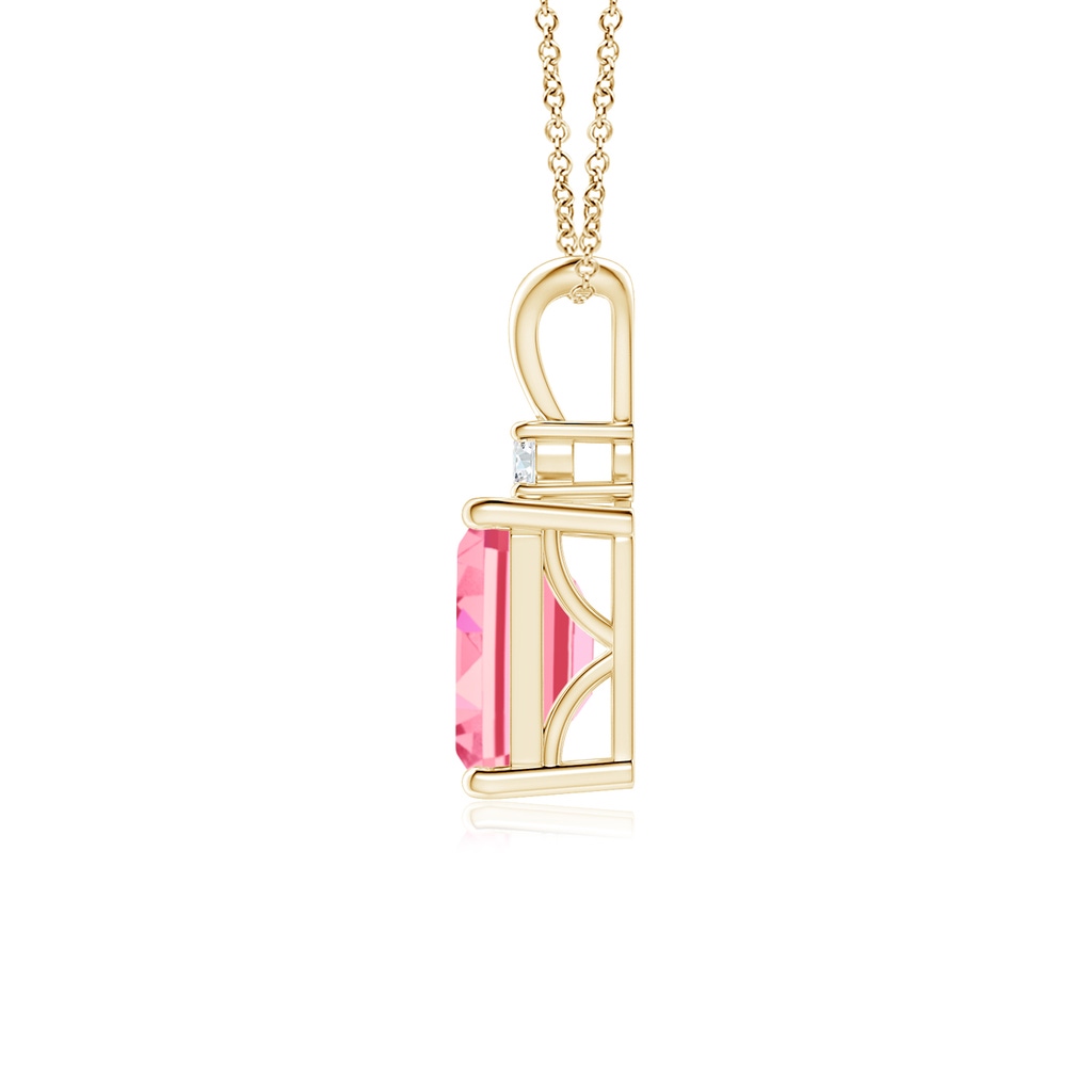 7x5mm AAAA Emerald-Cut Fancy Intense Pink Diamond Solitaire Pendant in Yellow Gold - side 199