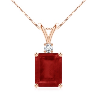 10x8mm AA Emerald-Cut Ruby Solitaire Pendant with Diamond in Rose Gold