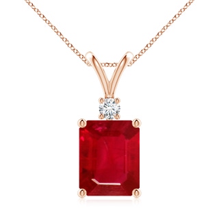 10x8mm AAA Emerald-Cut Ruby Solitaire Pendant with Diamond in Rose Gold