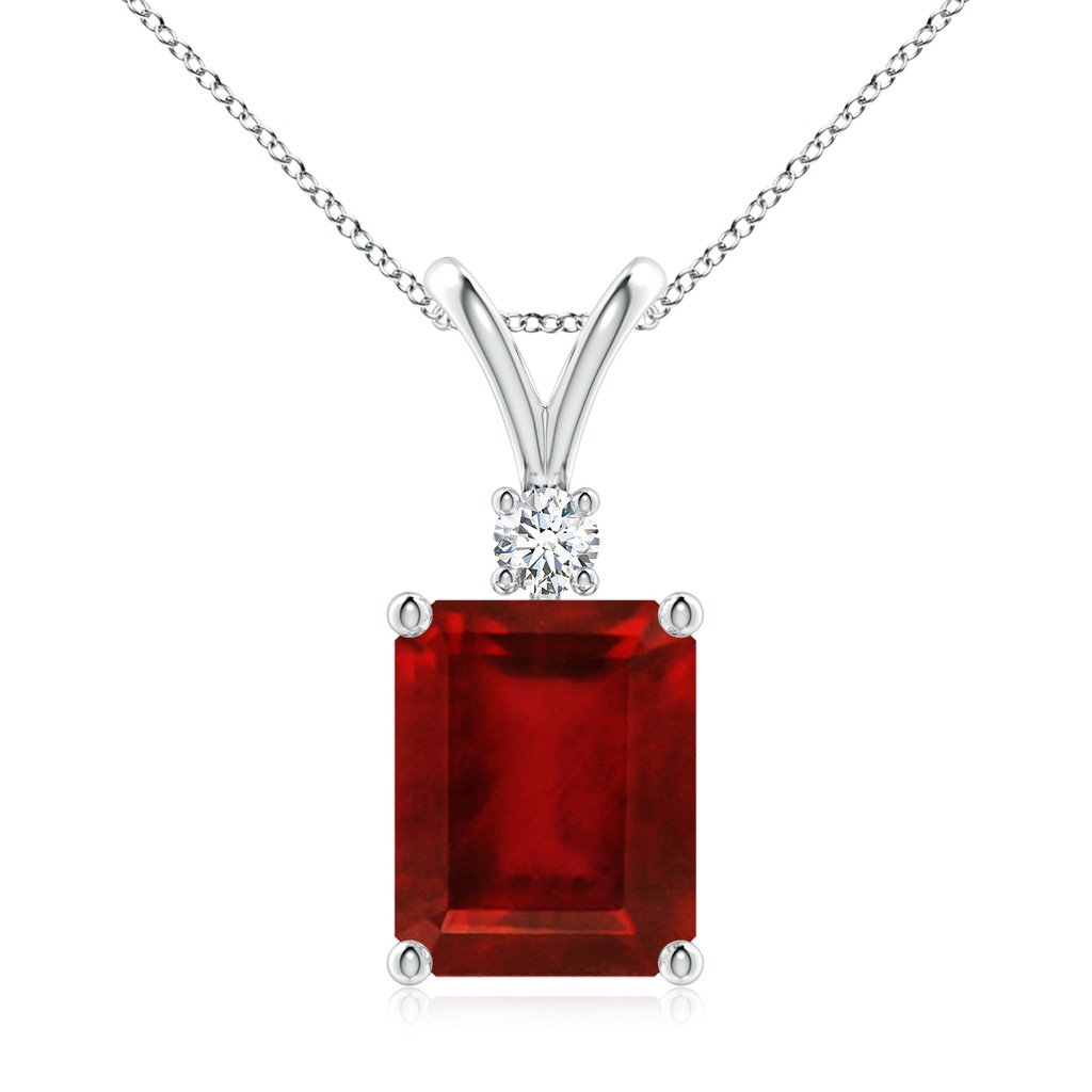10x8mm AAAA Emerald-Cut Ruby Solitaire Pendant with Diamond in S999 Silver