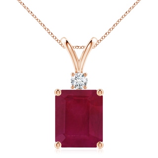 12x10mm A Emerald-Cut Ruby Solitaire Pendant with Diamond in Rose Gold