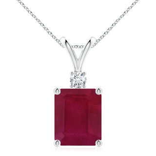 12x10mm A Emerald-Cut Ruby Solitaire Pendant with Diamond in S999 Silver