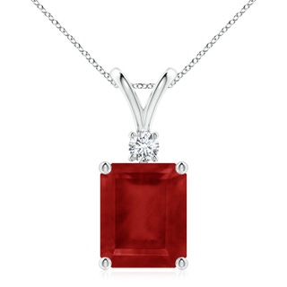 12x10mm AA Emerald-Cut Ruby Solitaire Pendant with Diamond in P950 Platinum
