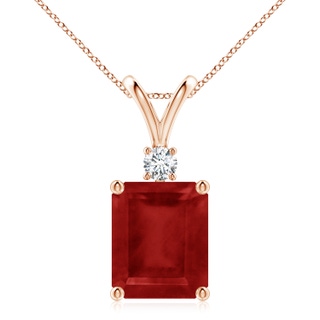 12x10mm AA Emerald-Cut Ruby Solitaire Pendant with Diamond in Rose Gold