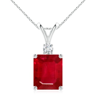 12x10mm AAA Emerald-Cut Ruby Solitaire Pendant with Diamond in S999 Silver