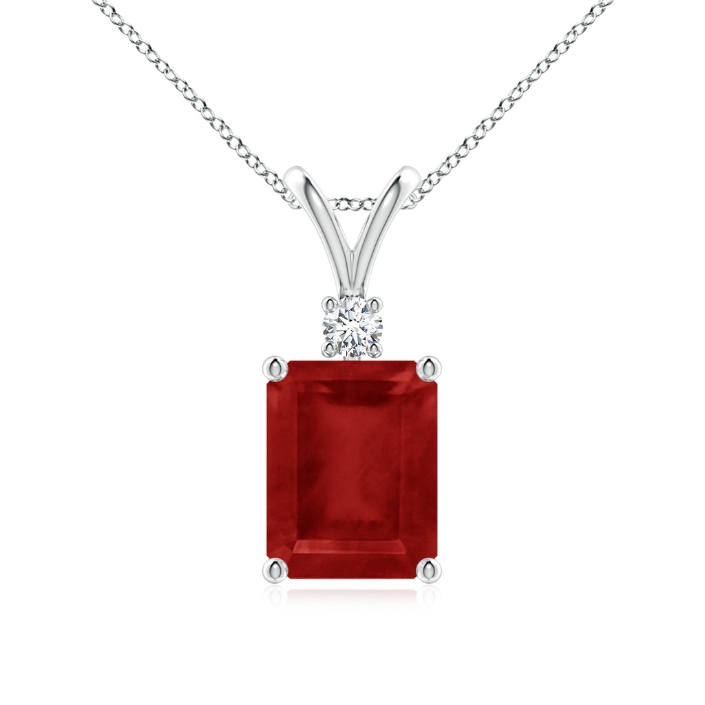 9x7mm AA Emerald-Cut Ruby Solitaire Pendant with Diamond in White Gold