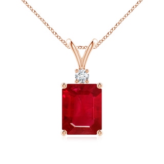 9x7mm AAA Emerald-Cut Ruby Solitaire Pendant with Diamond in Rose Gold