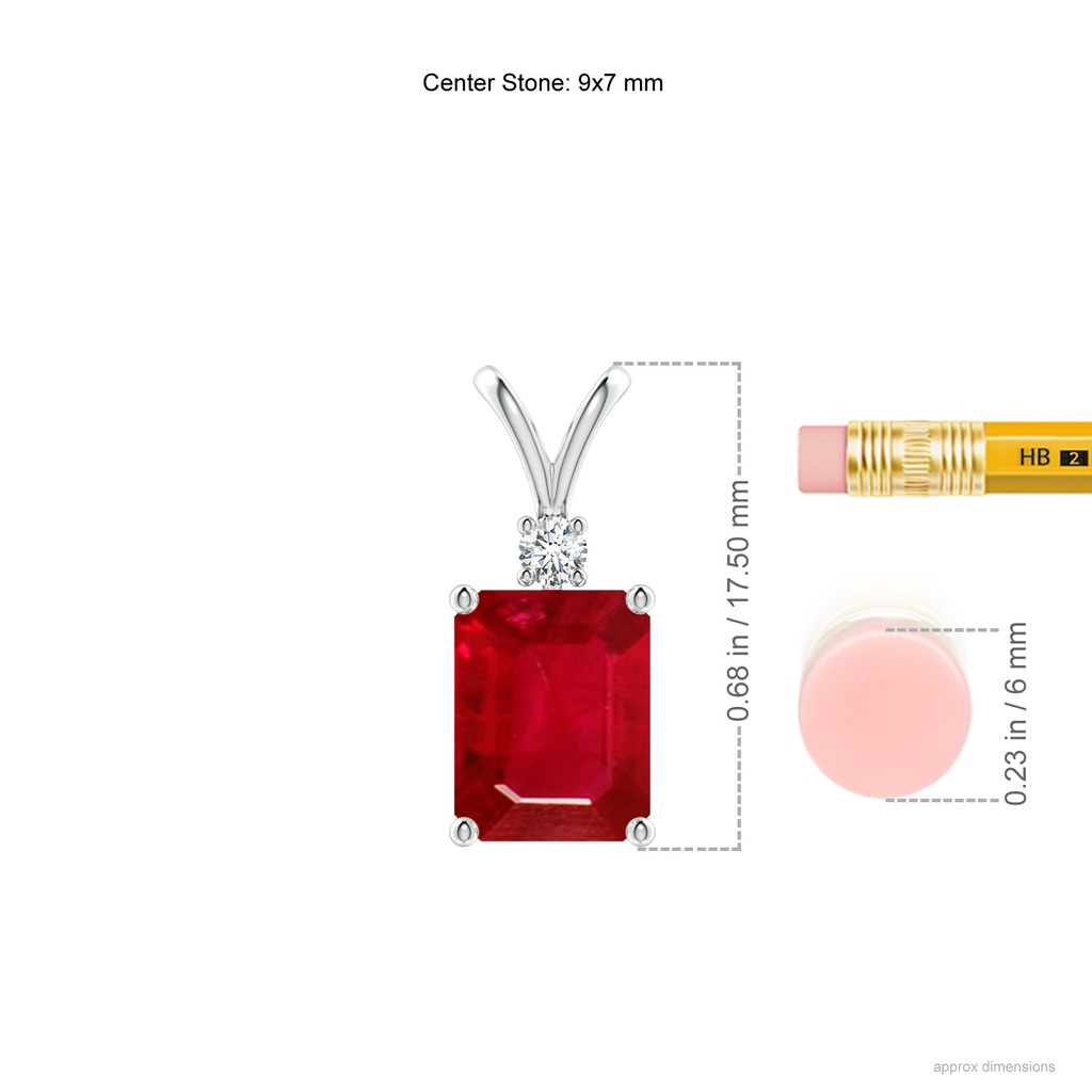 9x7mm AAA Emerald-Cut Ruby Solitaire Pendant with Diamond in White Gold ruler