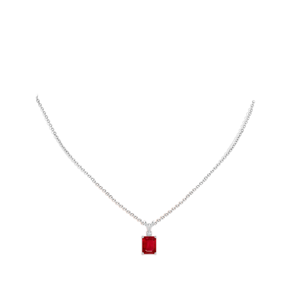 9x7mm AAA Emerald-Cut Ruby Solitaire Pendant with Diamond in White Gold pen