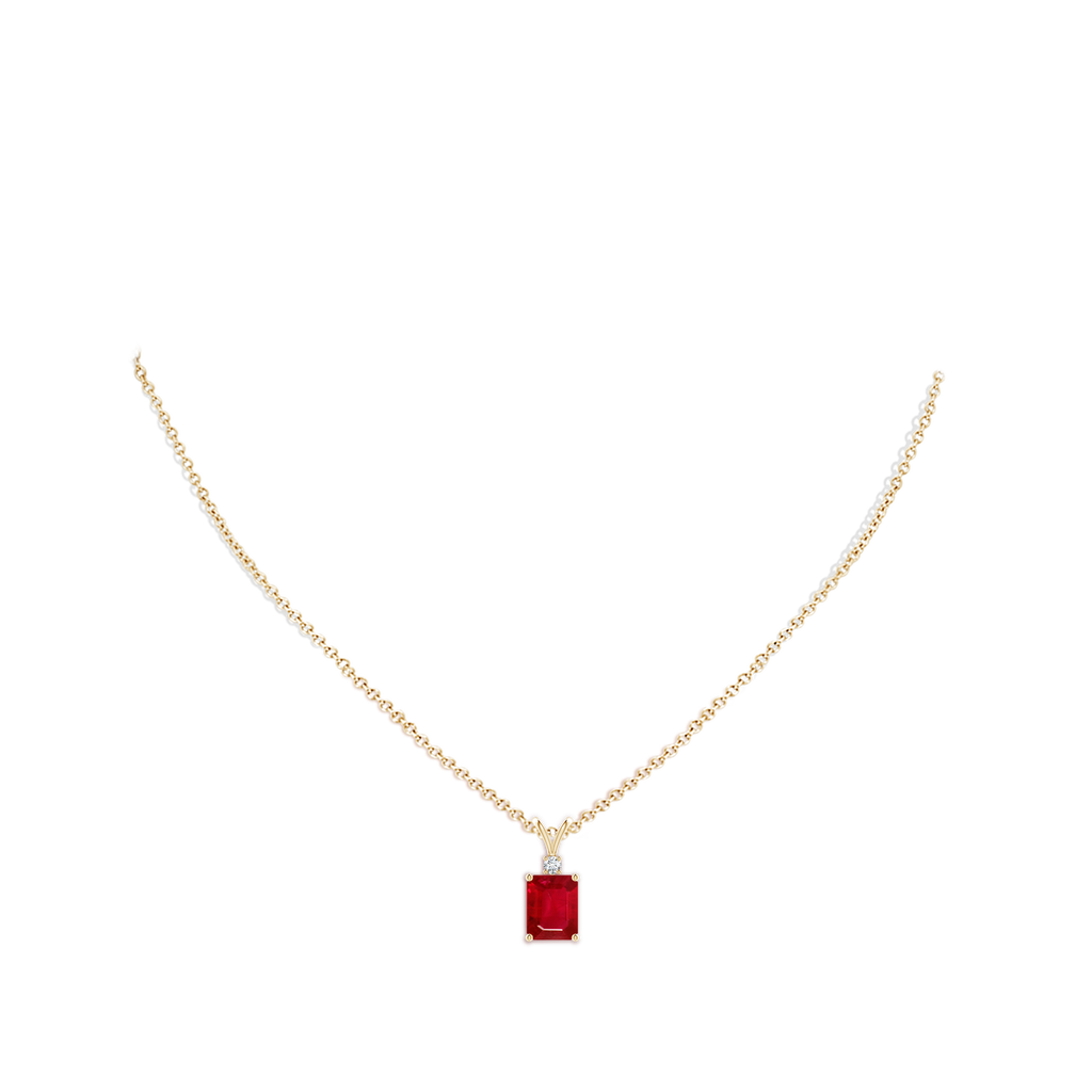 9x7mm AAA Emerald-Cut Ruby Solitaire Pendant with Diamond in Yellow Gold pen