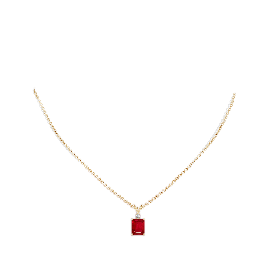 9x7mm AAA Emerald-Cut Ruby Solitaire Pendant with Diamond in Yellow Gold pen