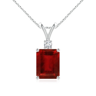 9x7mm AAAA Emerald-Cut Ruby Solitaire Pendant with Diamond in P950 Platinum