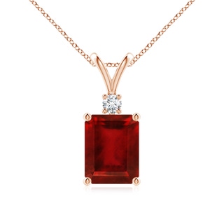 9x7mm AAAA Emerald-Cut Ruby Solitaire Pendant with Diamond in Rose Gold