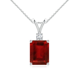 9x7mm AAAA Emerald-Cut Ruby Solitaire Pendant with Diamond in S999 Silver