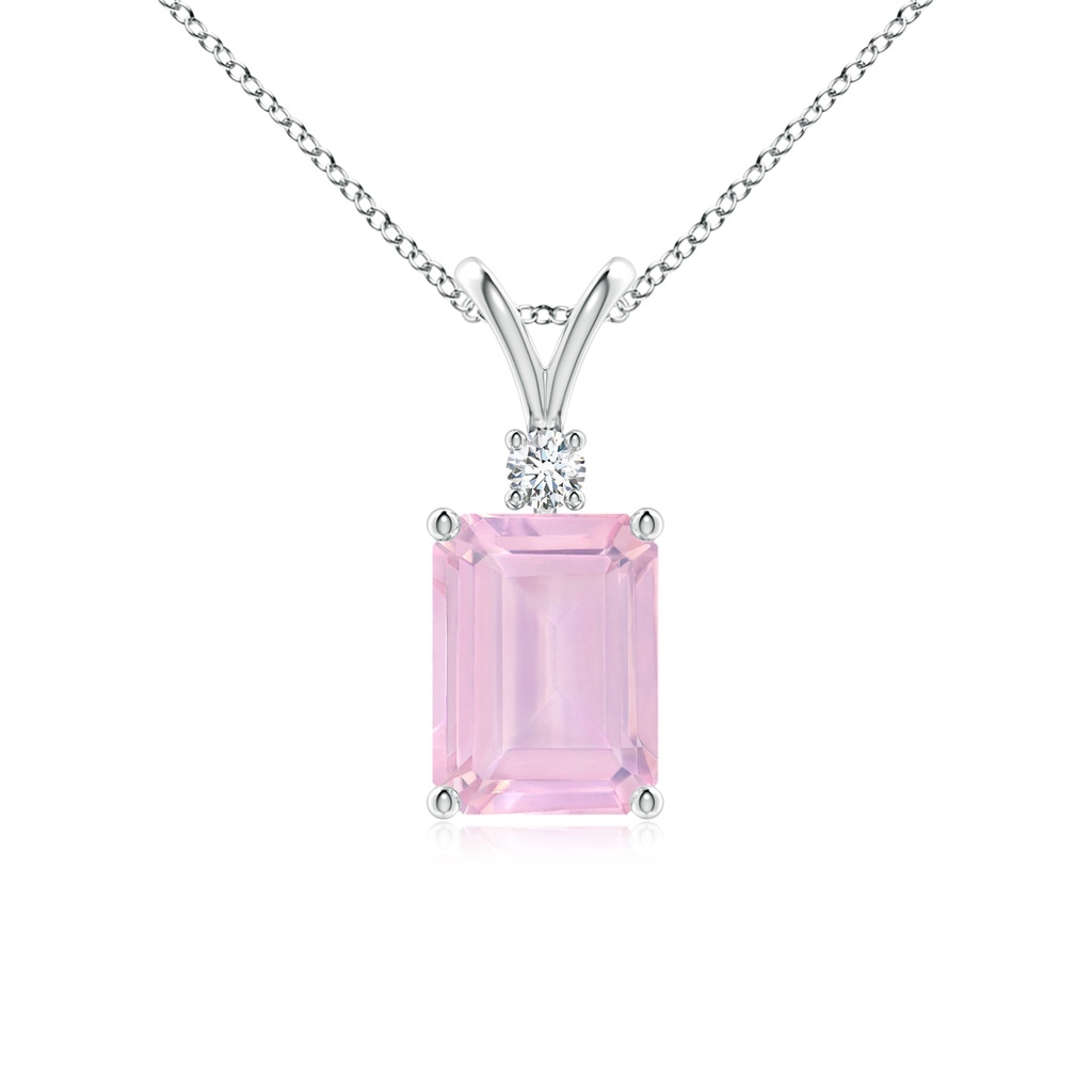 8x6mm AAAA Emerald-Cut Rose Quartz Solitaire Pendant with Diamond in P950 Platinum