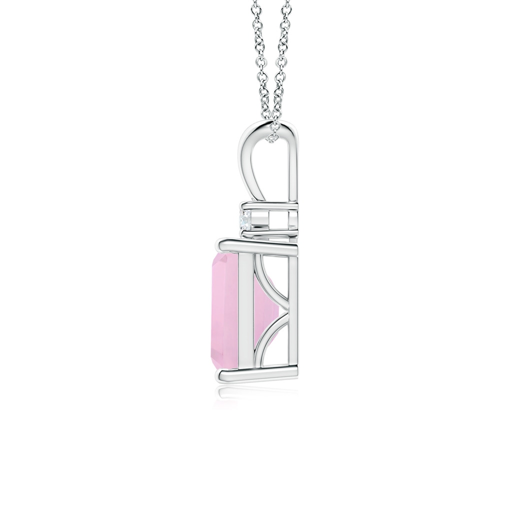 8x6mm AAAA Emerald-Cut Rose Quartz Solitaire Pendant with Diamond in P950 Platinum - side 199