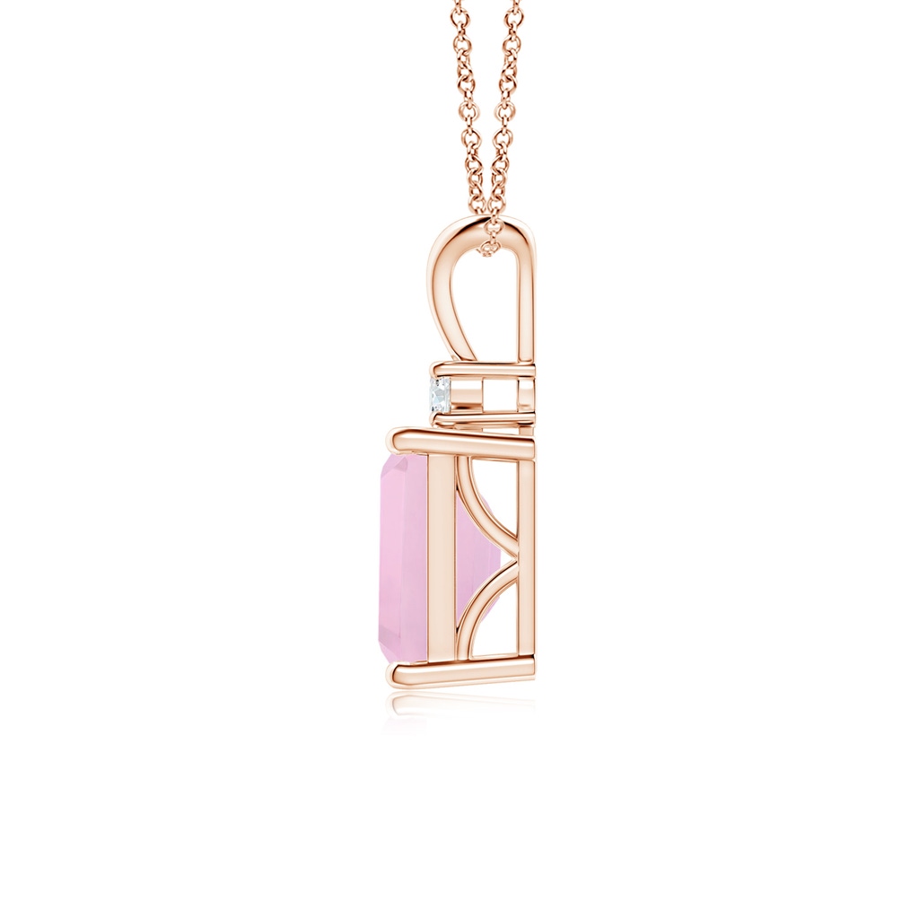 8x6mm AAAA Emerald-Cut Rose Quartz Solitaire Pendant with Diamond in Rose Gold - side 199