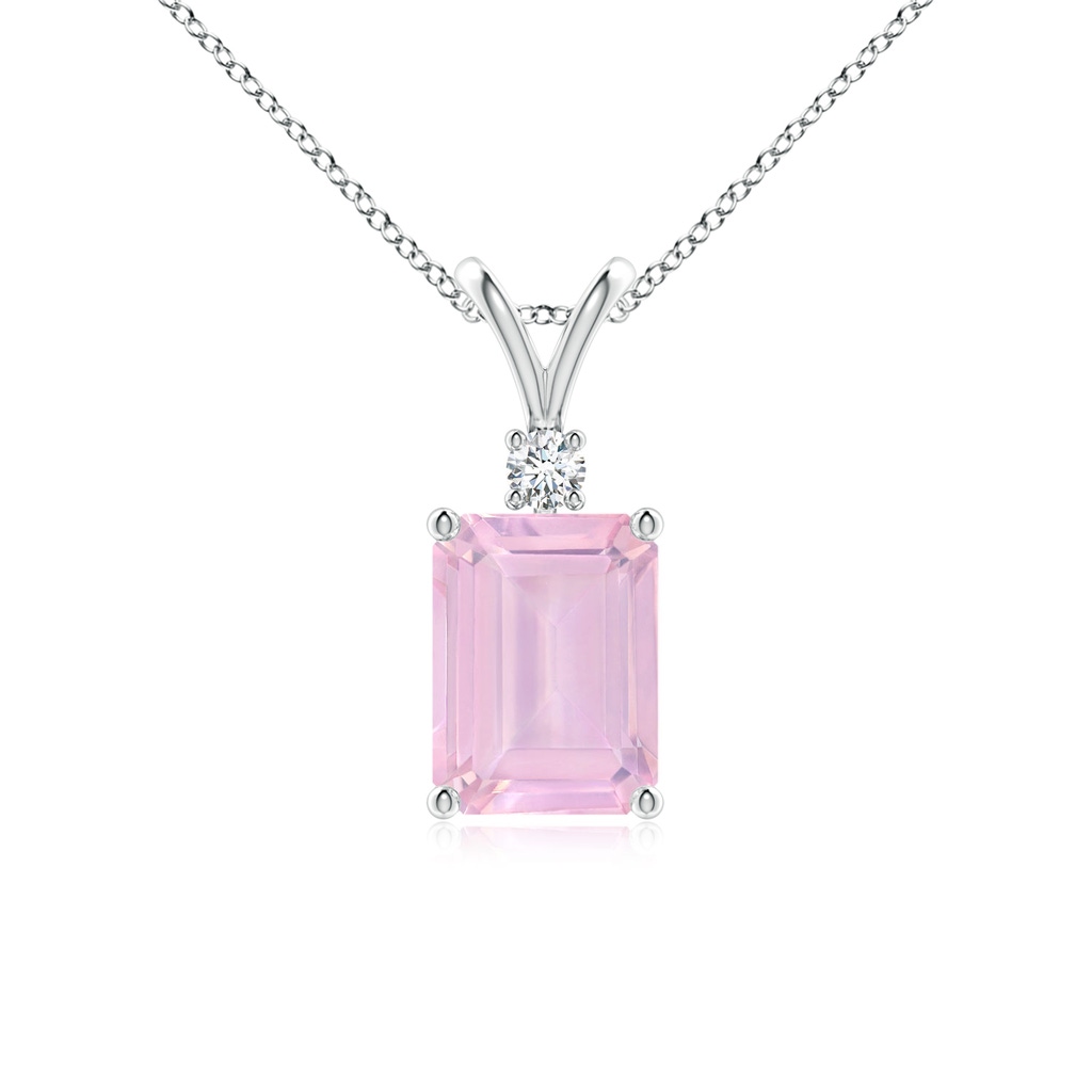 8x6mm AAAA Emerald-Cut Rose Quartz Solitaire Pendant with Diamond in S999 Silver