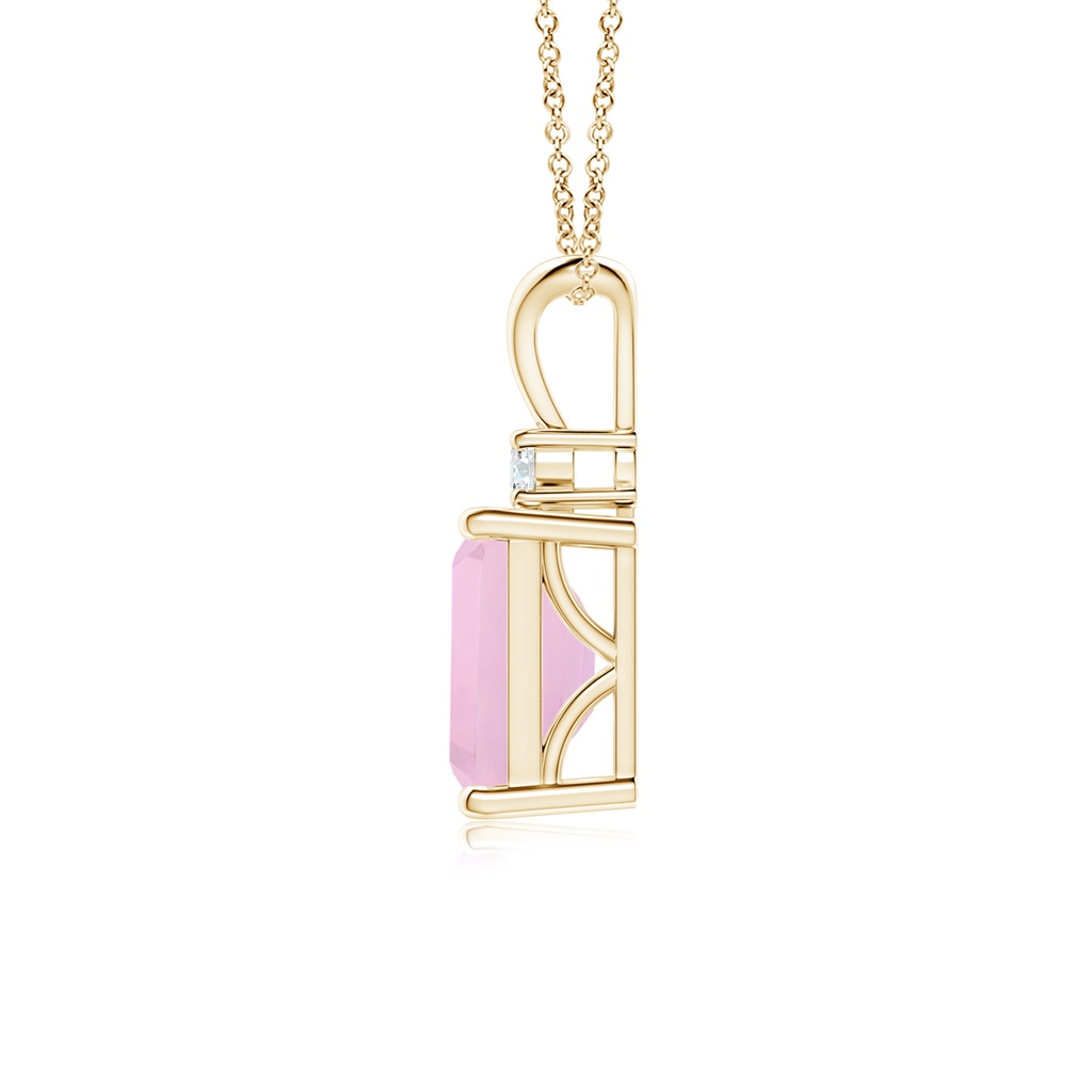 8x6mm AAAA Emerald-Cut Rose Quartz Solitaire Pendant with Diamond in Yellow Gold - side 199