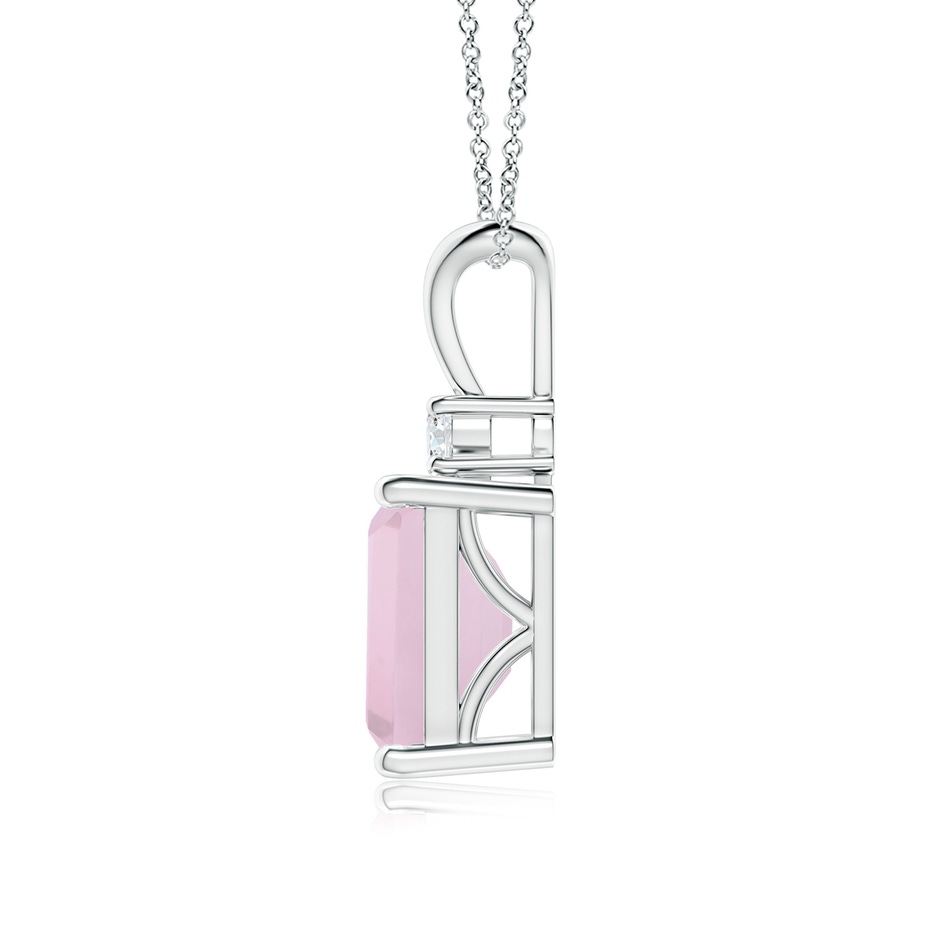 9x7mm AAA Emerald-Cut Rose Quartz Solitaire Pendant with Diamond in White Gold side-1