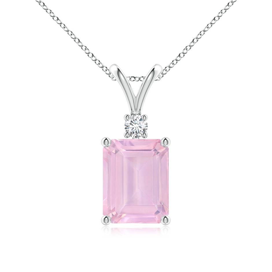 9x7mm AAAA Emerald-Cut Rose Quartz Solitaire Pendant with Diamond in P950 Platinum 