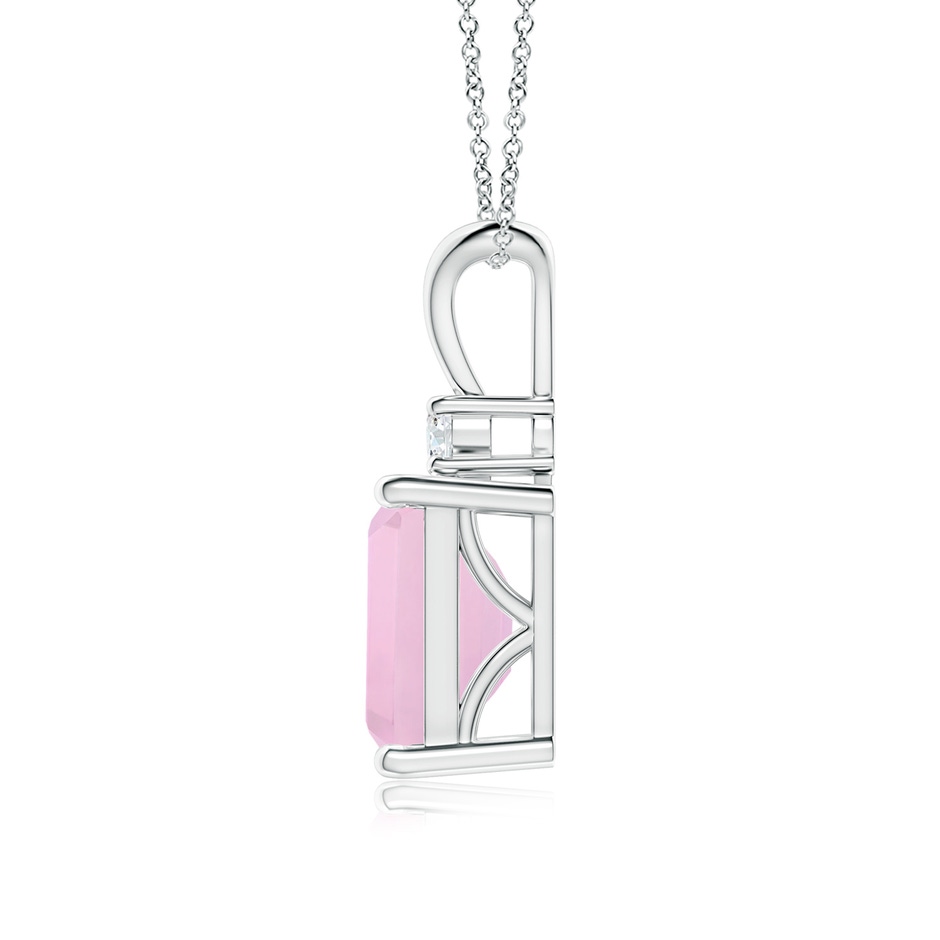 9x7mm AAAA Emerald-Cut Rose Quartz Solitaire Pendant with Diamond in P950 Platinum side 199