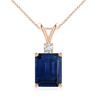 10x8mm AAA Emerald-Cut Blue Sapphire Solitaire Pendant with Diamond in Rose Gold