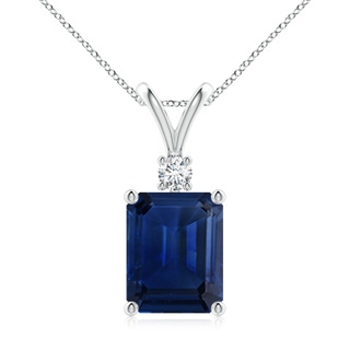 10x8mm AAA Emerald-Cut Blue Sapphire Solitaire Pendant with Diamond in White Gold