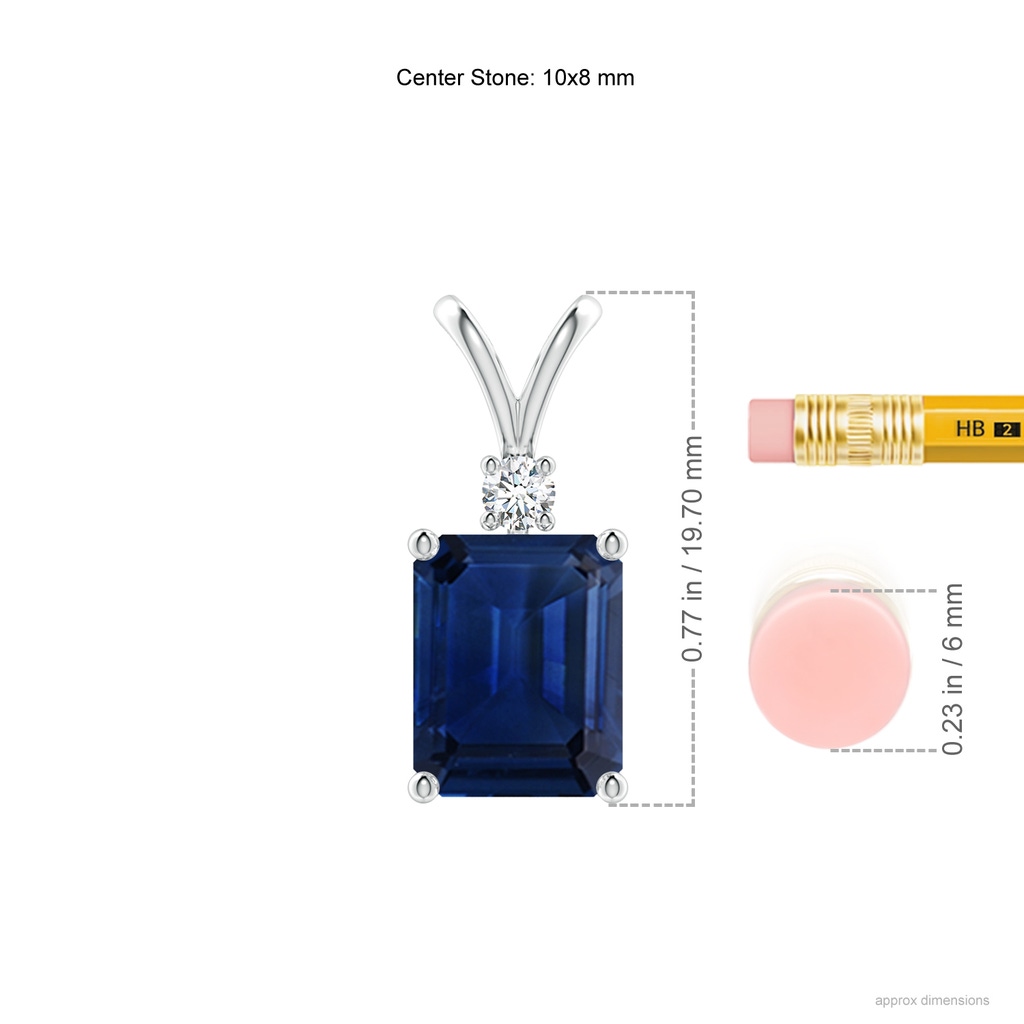 10x8mm AAA Emerald-Cut Blue Sapphire Solitaire Pendant with Diamond in White Gold ruler