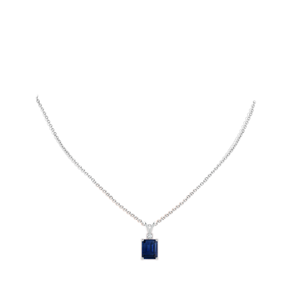 10x8mm AAA Emerald-Cut Blue Sapphire Solitaire Pendant with Diamond in White Gold pen