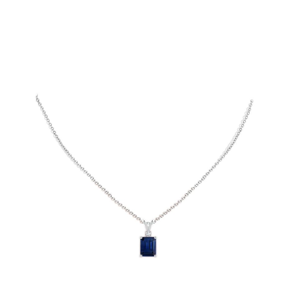 10x8mm AAA Emerald-Cut Blue Sapphire Solitaire Pendant with Diamond in White Gold pen
