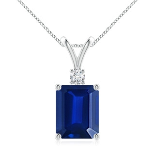 10x8mm AAAA Emerald-Cut Blue Sapphire Solitaire Pendant with Diamond in P950 Platinum