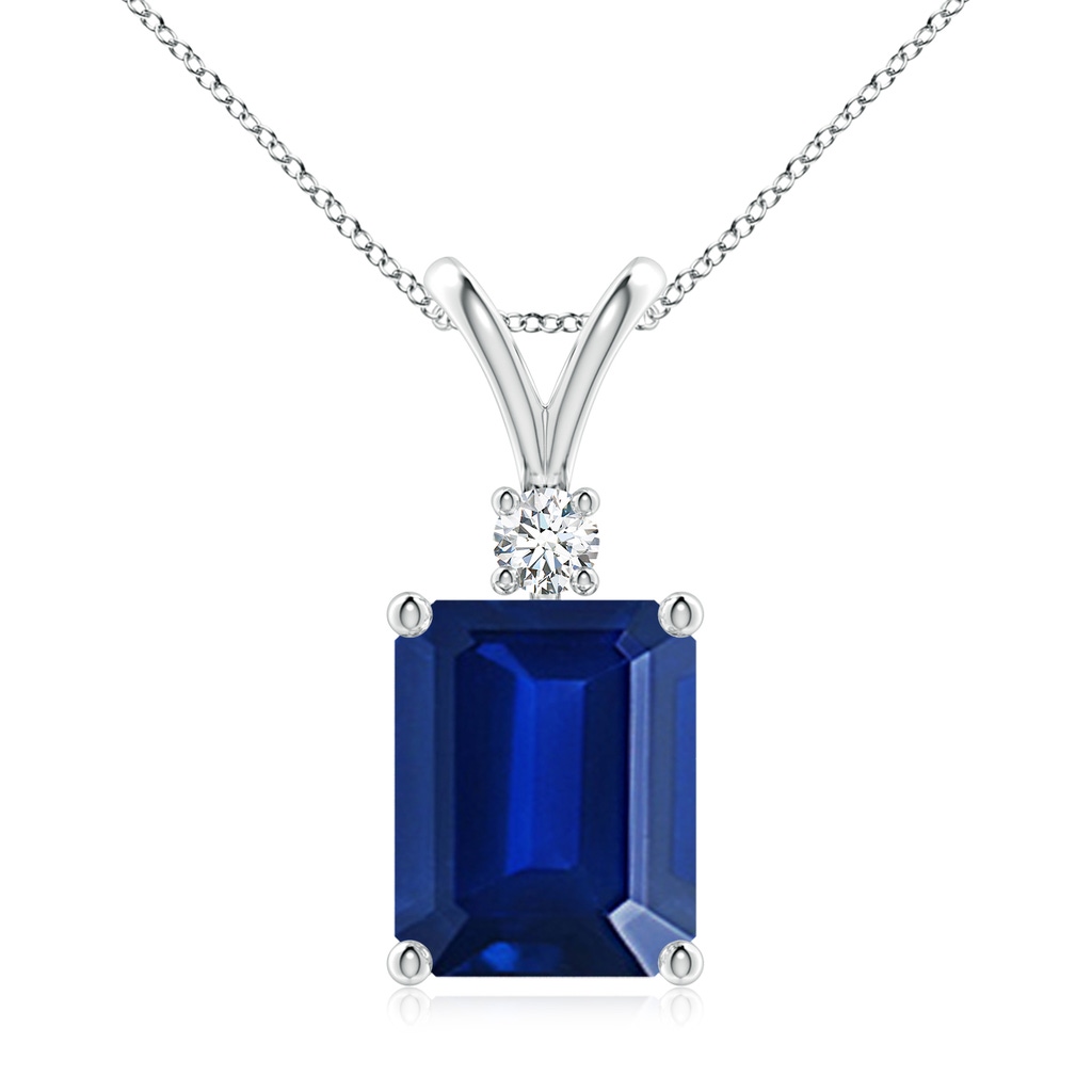 10x8mm AAAA Emerald-Cut Blue Sapphire Solitaire Pendant with Diamond in S999 Silver
