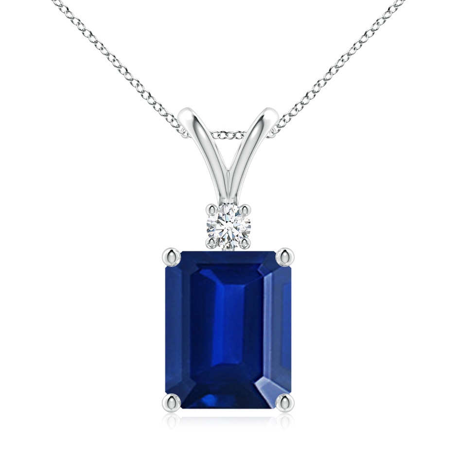 10x8mm AAAA Emerald-Cut Blue Sapphire Solitaire Pendant with Diamond in White Gold 