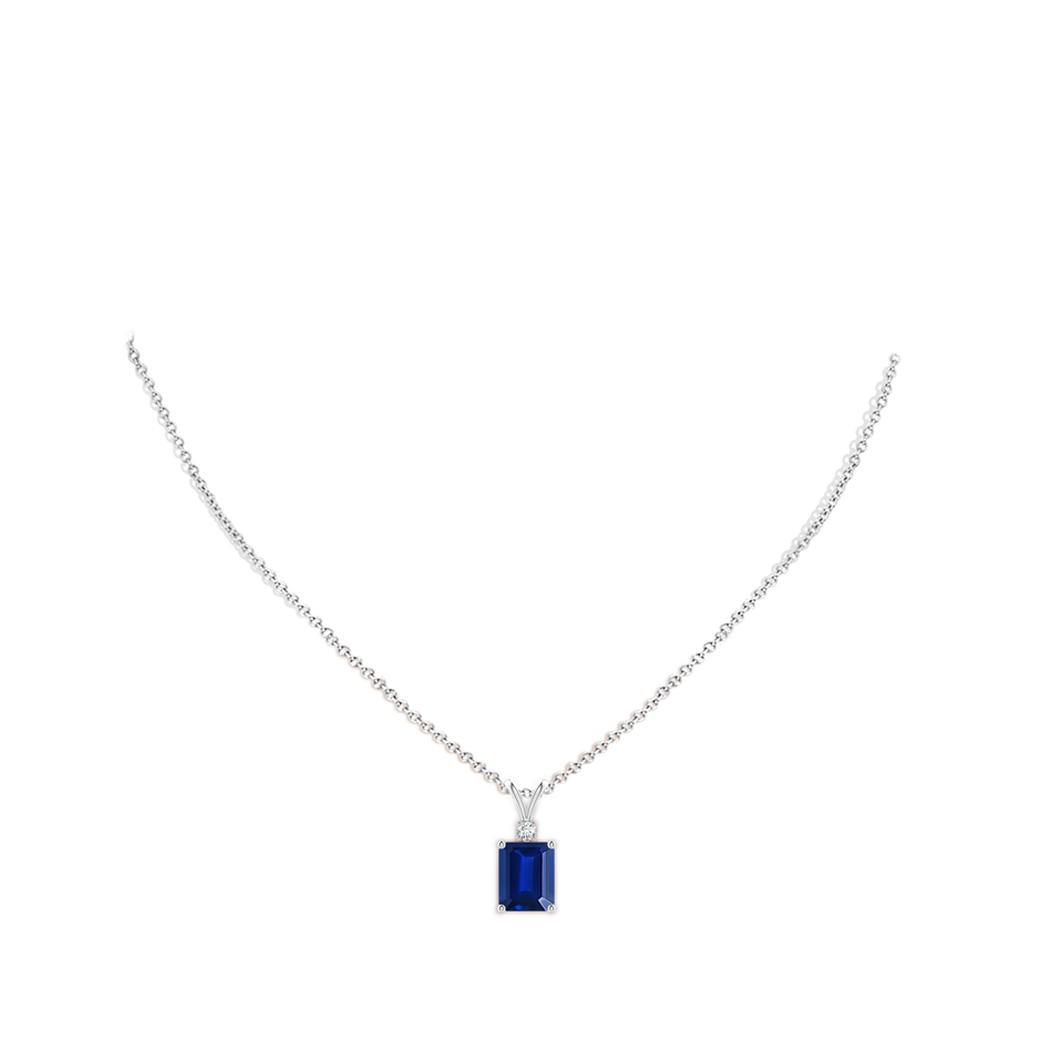 10x8mm AAAA Emerald-Cut Blue Sapphire Solitaire Pendant with Diamond in White Gold pen