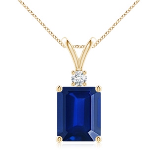 10x8mm Lab-Grown Emerald-Cut Blue Sapphire Solitaire Pendant with Diamond in Yellow Gold