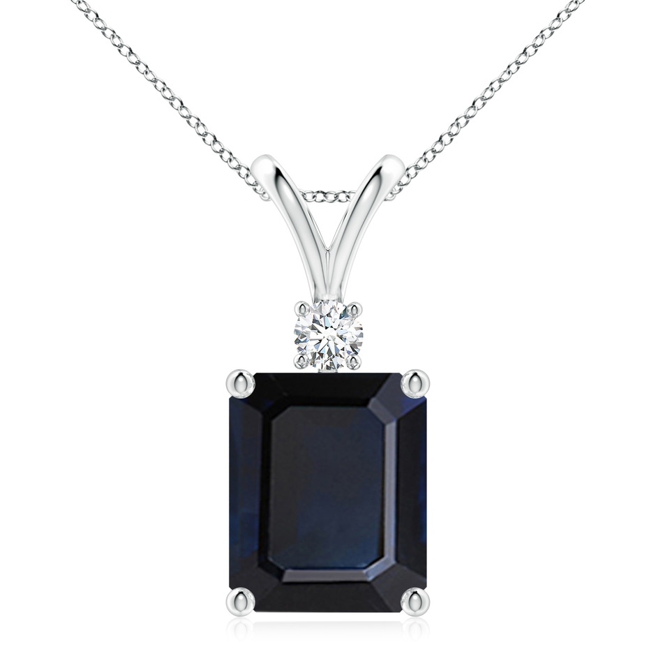12x10mm A Emerald-Cut Blue Sapphire Solitaire Pendant with Diamond in P950 Platinum 
