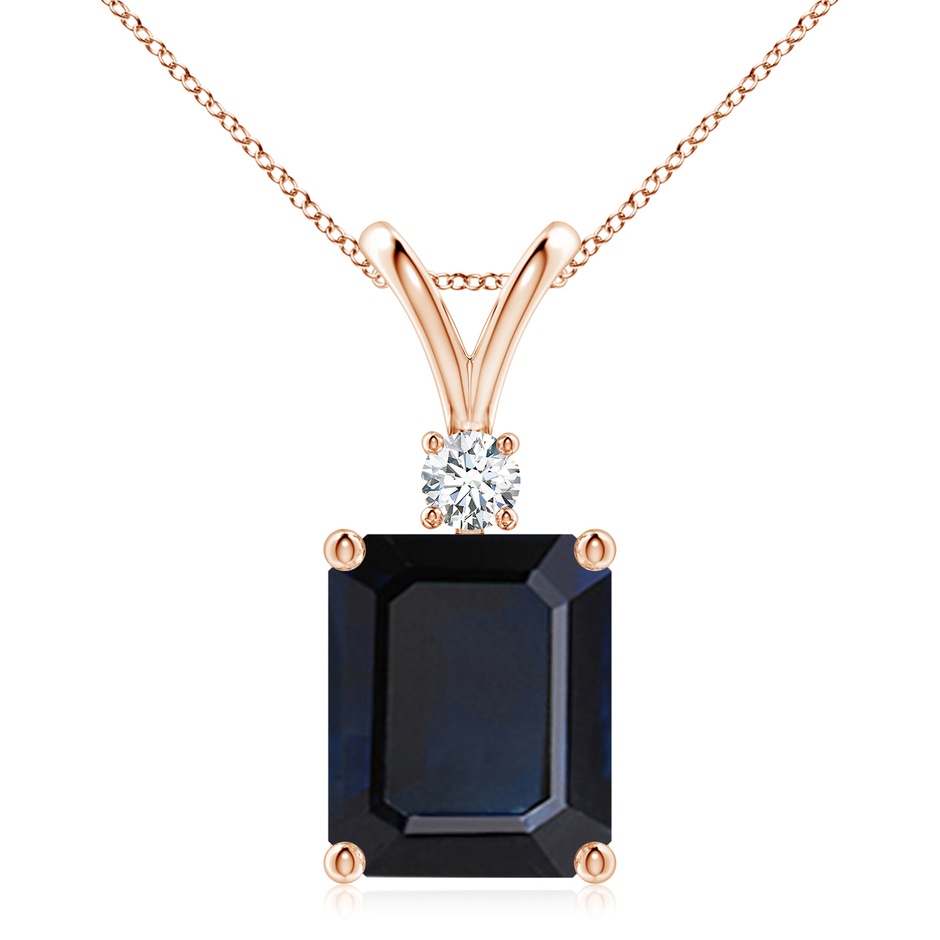 12x10mm A Emerald-Cut Blue Sapphire Solitaire Pendant with Diamond in Rose Gold 